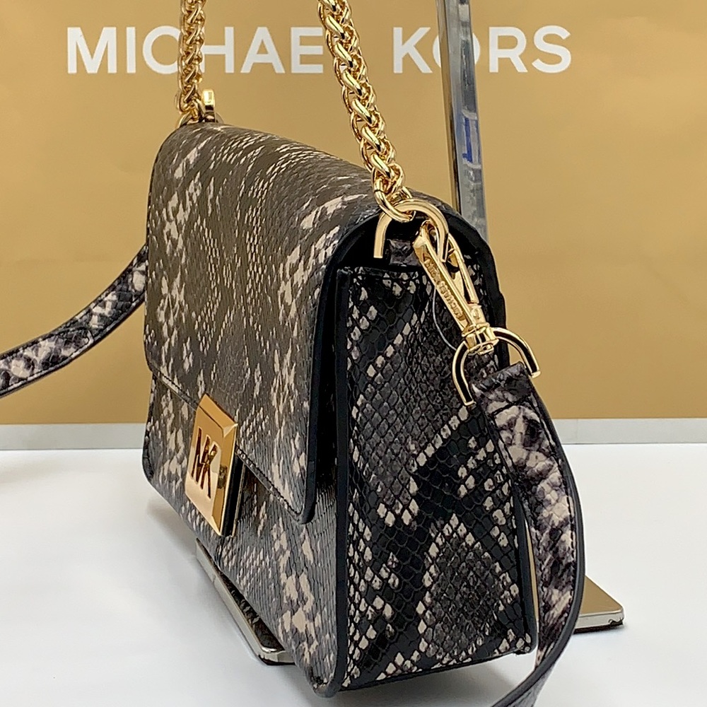 Michael Kors Sonia Medium Snake Embossed Shoulder Crossbody Bag Black color - Picture 3 of 16